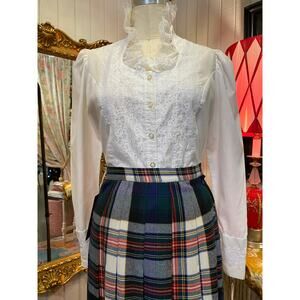 1970s white cotton blouse ruffle lace granny style s/m cottagecore 70s fashion